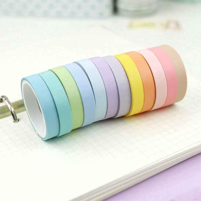 12 cuộn băng keo màu cầu vồng dùng trang trí washi