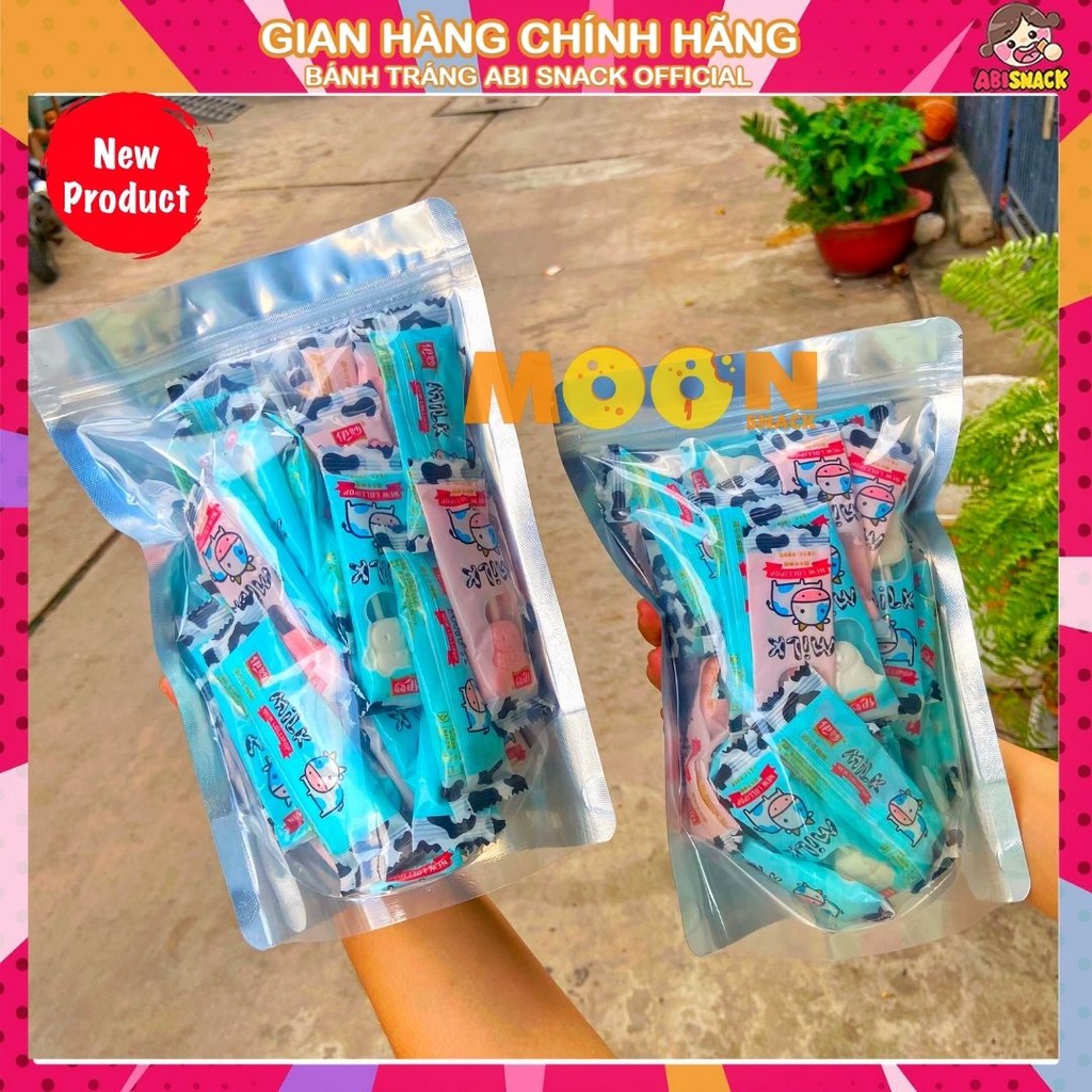 300g Kẹo Cây Cứng Vị Sữa và Dâu Milk Candy kẹo que trẻ em ngon ngon đóng gói túi zip sạch đẹp