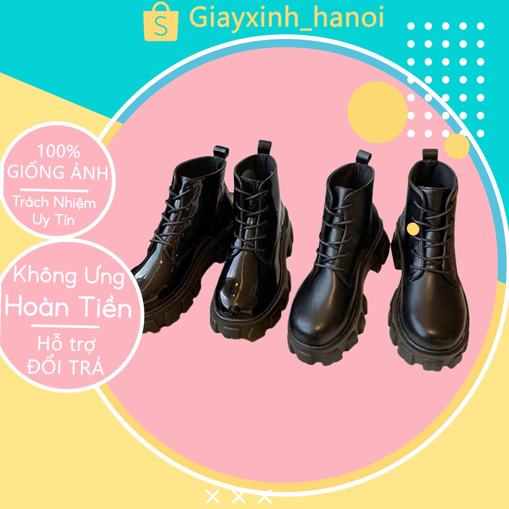 Giày Bốt Martin Cao Gót Đế Bệt, Bốt Cổ Lửng Phong Cách Hàn Hot Trend