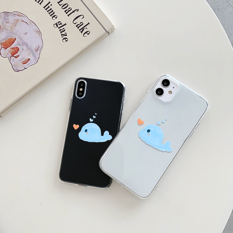 Ốp điện thoại mềm trong suốt chống rơi họa tiết cá voi vẽ tay phù hợp cho iPhone 13promax 11 12 pro 8plus SE2020 XR