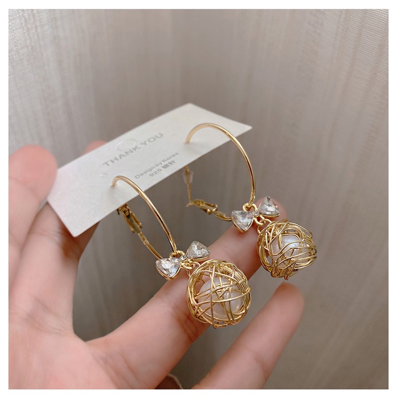 Bông tai trang trí nơ và ngọc trai giả phong cách thời trang Hàn Quốc cho nữ