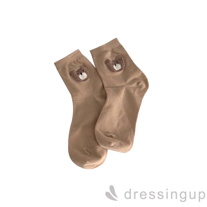 Vớ cotton mềm mại in họa tiết gấu hoạt hình dễ thương nhiều màu tùy chọn cho nữ