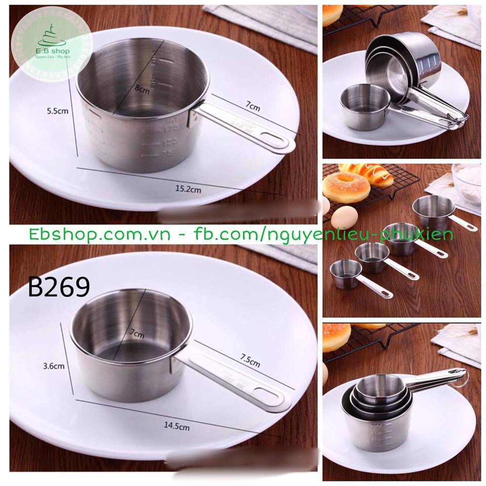 B269 Cup đong inox 4 chiếc Muỗng đong dụng cụ đong chất lỏng