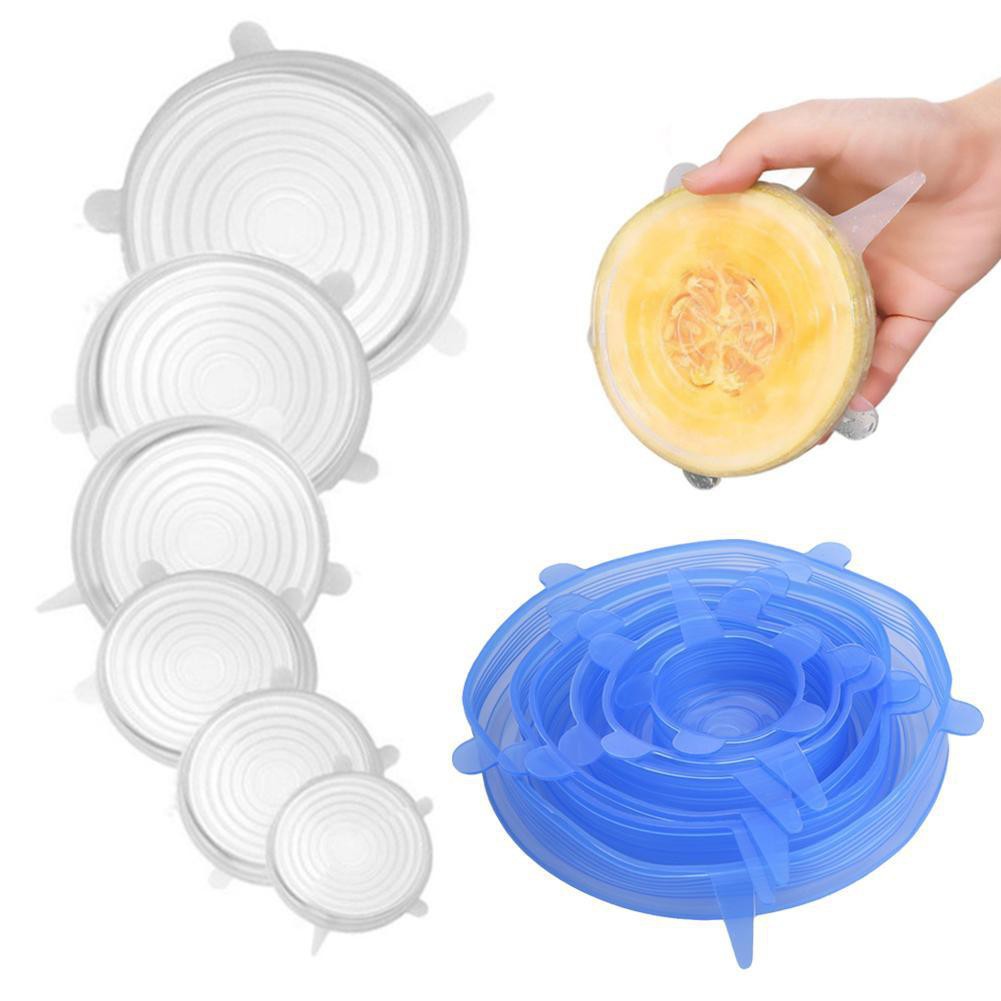 Bộ 6 nắp Silicone đậy thực phẩm đường kính 6.5cm, 9.5cm, 11.5cm, 14.5cm, 16.5cm, 20.5cm dùng đậy kín trong Chén, tô, đĩa