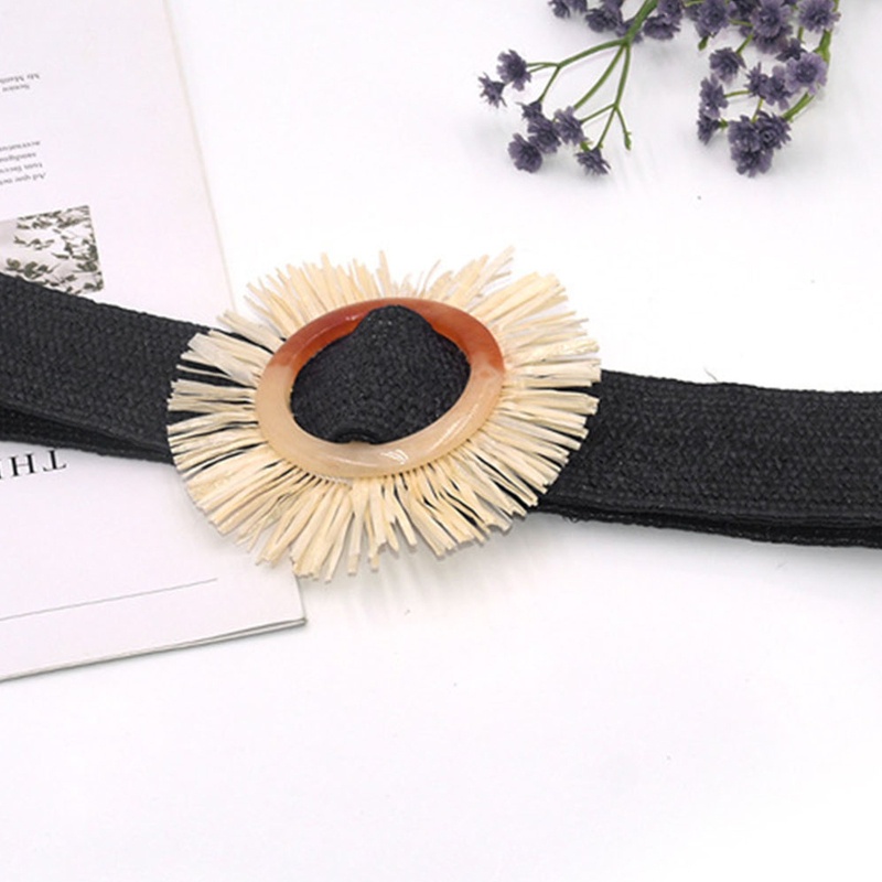 Thắt Lưng Đan Rơm Bản Rộng Khóa Hình Hoa Phong Cách Bohemian Cổ Điển Tùy Chỉnh Thời Trang Cho Nữ