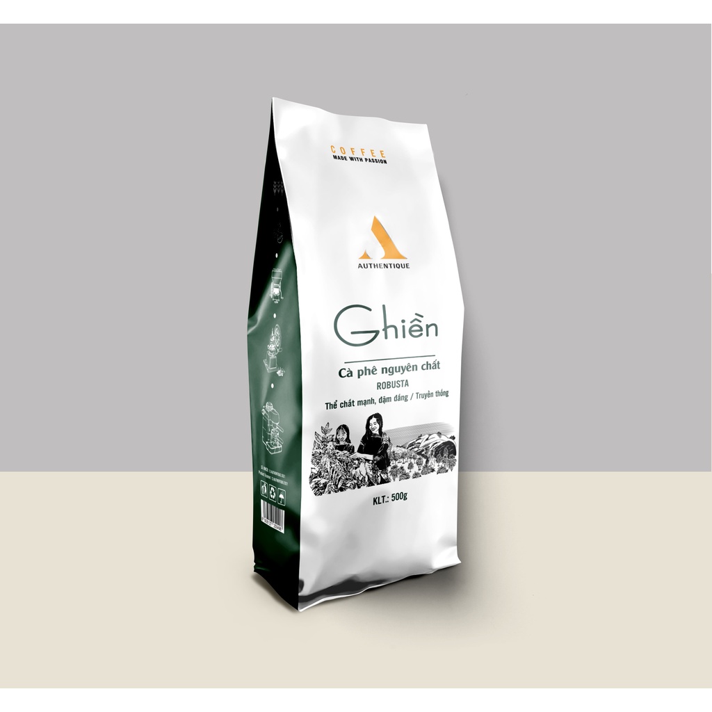 Cà phê Ghiền 500gr - 100% Robusta - Rang xay nguyên chất - Vị đậm, đắng | Authentique Coffee