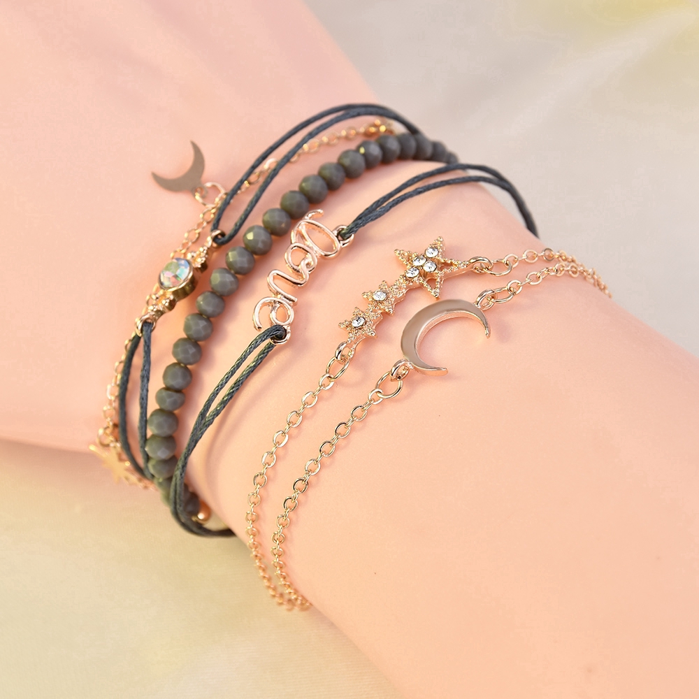 Set 6 vòng đeo tay phối mặt hình đa dạng phong cách cổ điển thời trang cho nữ