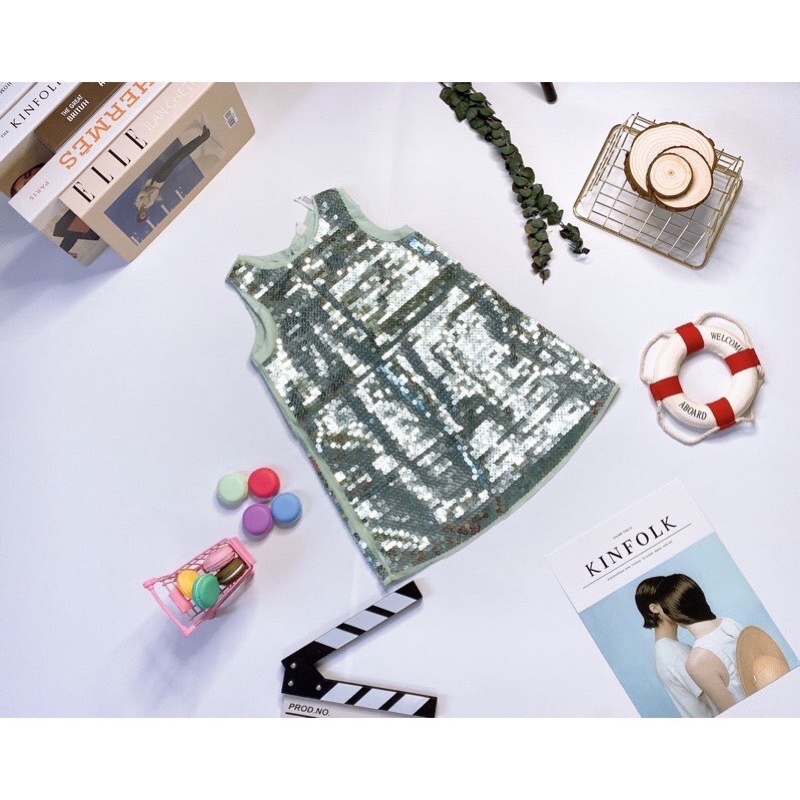 Đầm suông hồng bé gái kim sa HM xuất xịn