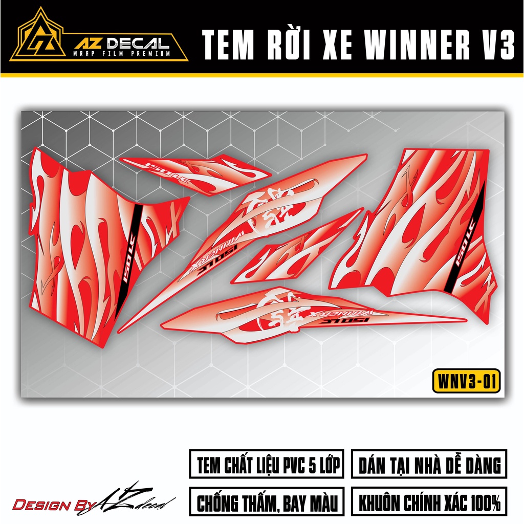 Decal Rời Xe Winner X 2022 - Winner V3 Mẫu Vân Rồng | WNV3-01 | Tem Cắt Sẵn Dễ Dán Cho Xe Đen Đỏ Trắng Xám