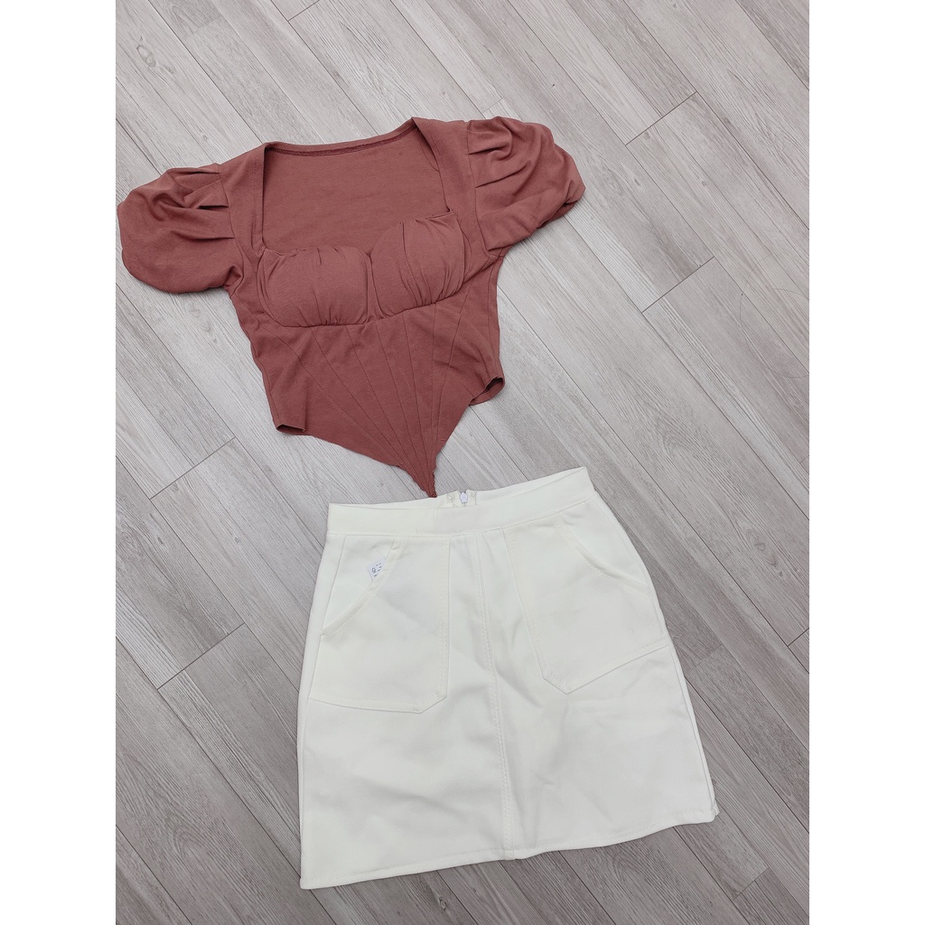 Chân váy kaki trắng đen chữ A dáng ngắn, chân váy công sở ngắn MS77