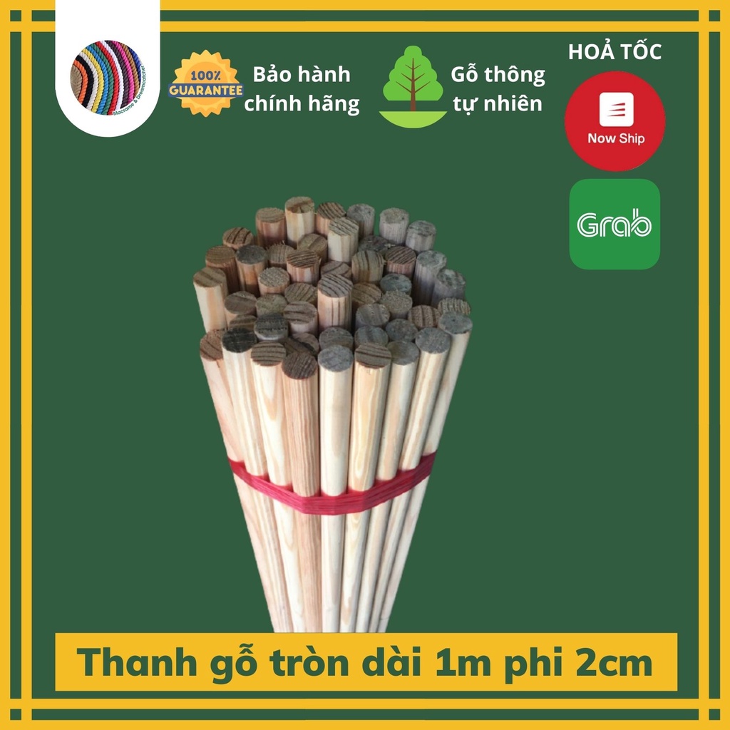Thanh gỗ dài 1m đường kính 2cm | Gỗ tròn dài, thông tự nhiên dùng trang trí, decor