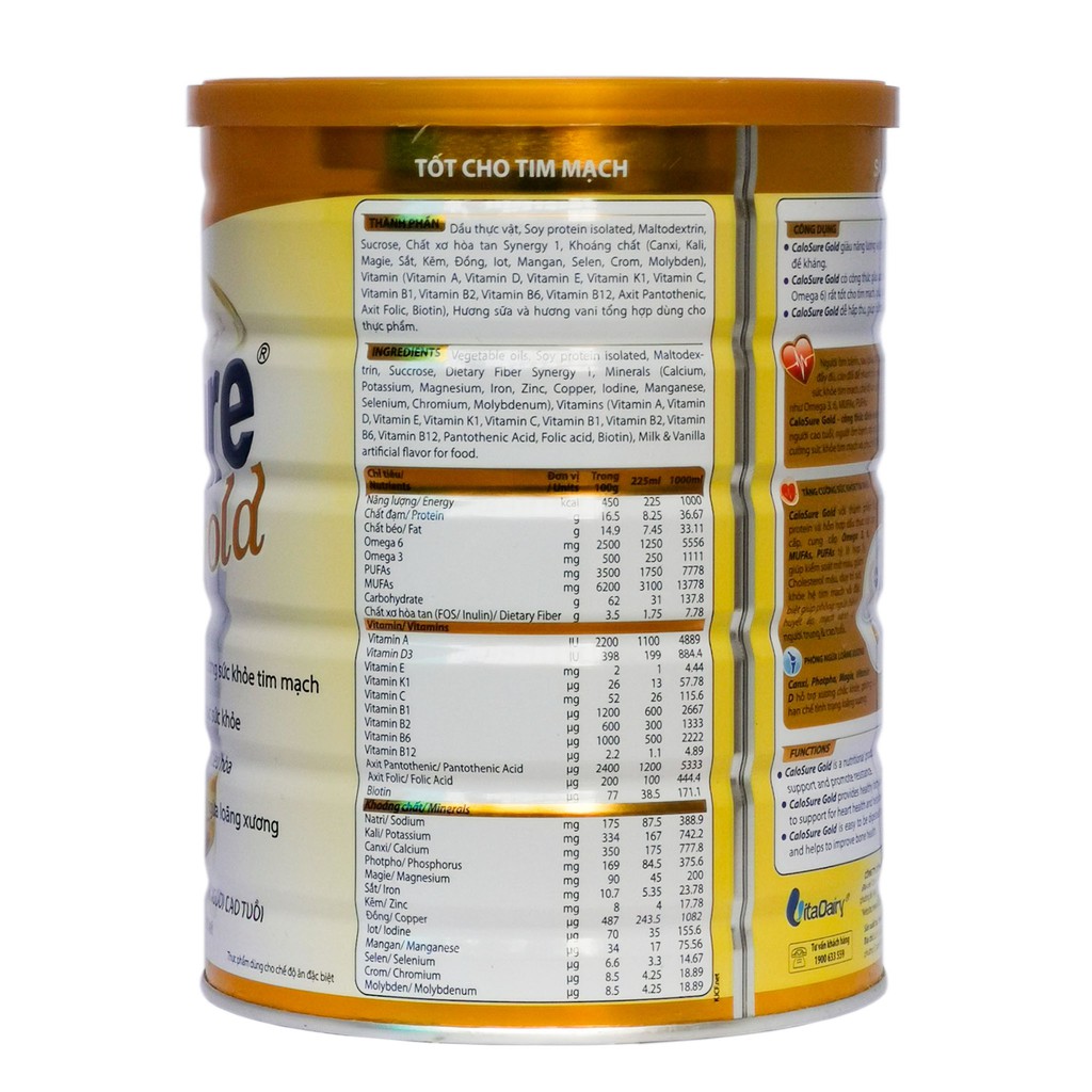 [CHÍNH HÃNG] Sữa Bột Vitadairy CaloSure Gold Hương Vanilla Hộp 900g (Dinh dưỡng cao năng lượng, cân đối &amp; đầy đủ)