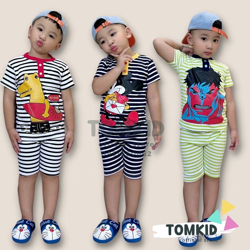 Bộ cộc tay bé trai đồ bộ cho béĐồ bộ bé trai, bộ cộc tay bé trai cotton phối màu in hình 11-26kg