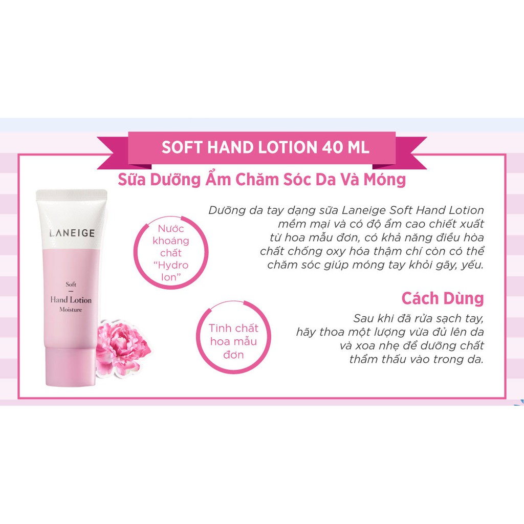 Kem dưỡng ẩm mềm mại cho tay và móng LANEIGE Soft Hand Lotion Moisture 40ml.