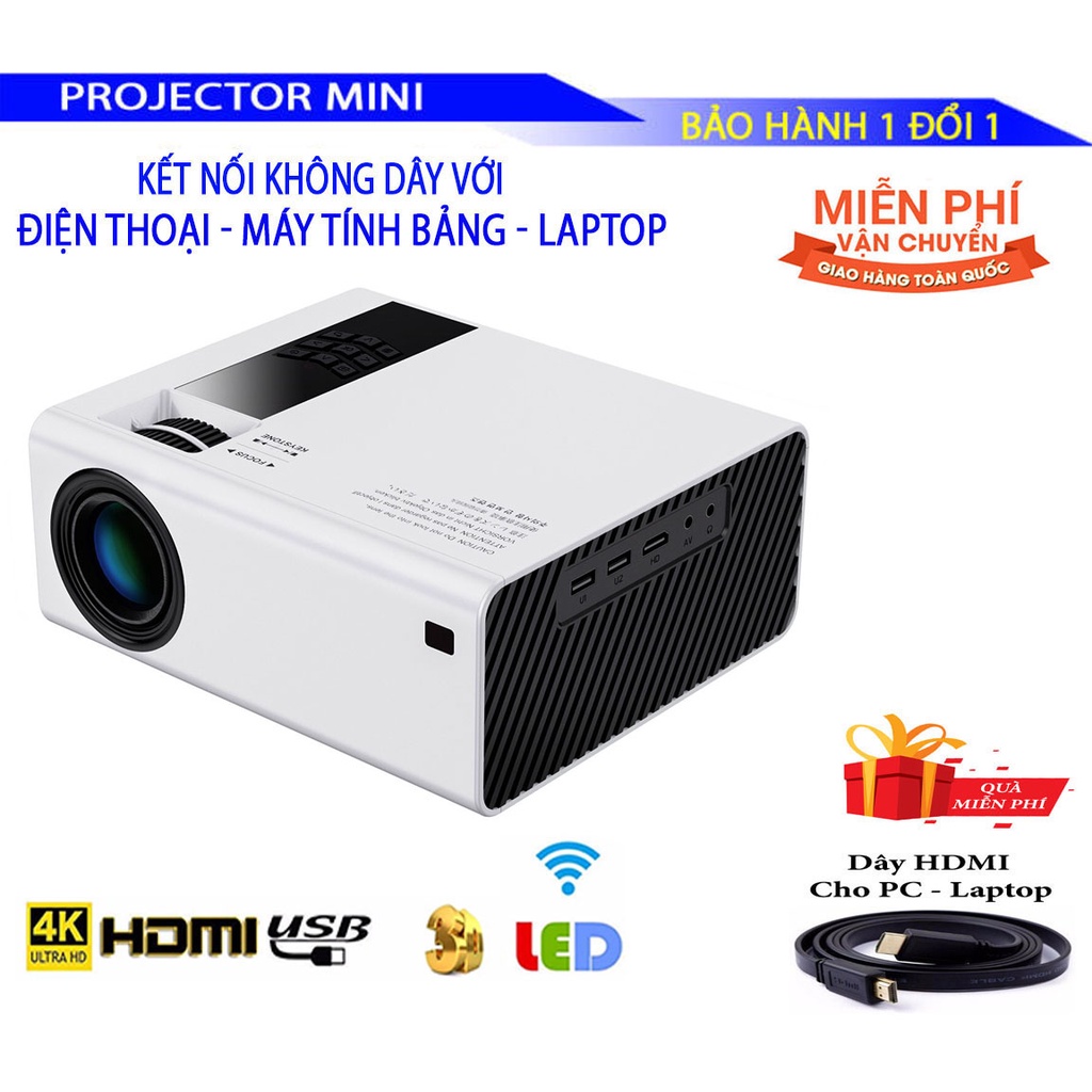 Máy Chiếu Y6 Kết Nối Không Dây Cho Smartphone, Máy Tính Bảng, Laptop, TV Box. Độ Phân Giải 1080P Cho Giải Trí, Xem Phim