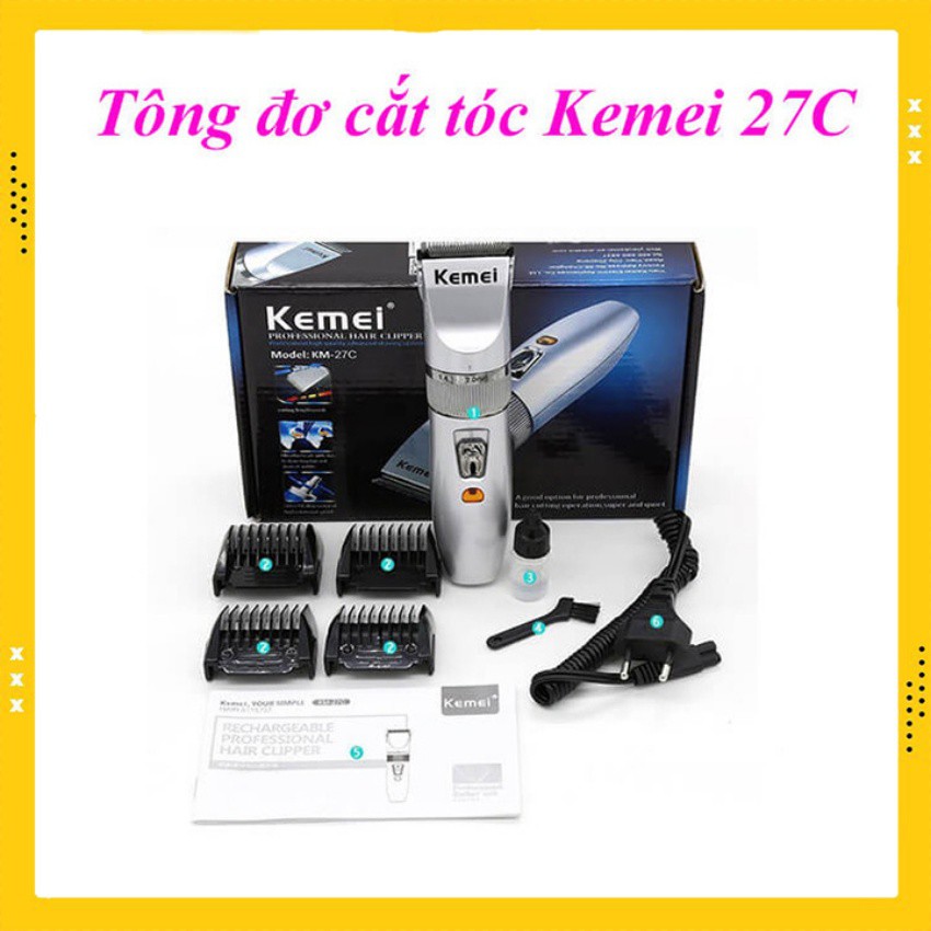 Tông đơ cắt tóc gia đình cao cấp Kemei 27c siêu bền lưỡi dao không gỉ