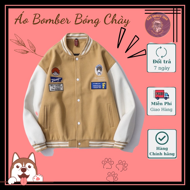 Áo Khoác Bomber Bóng Chày Thêu Hình Cậu Bé