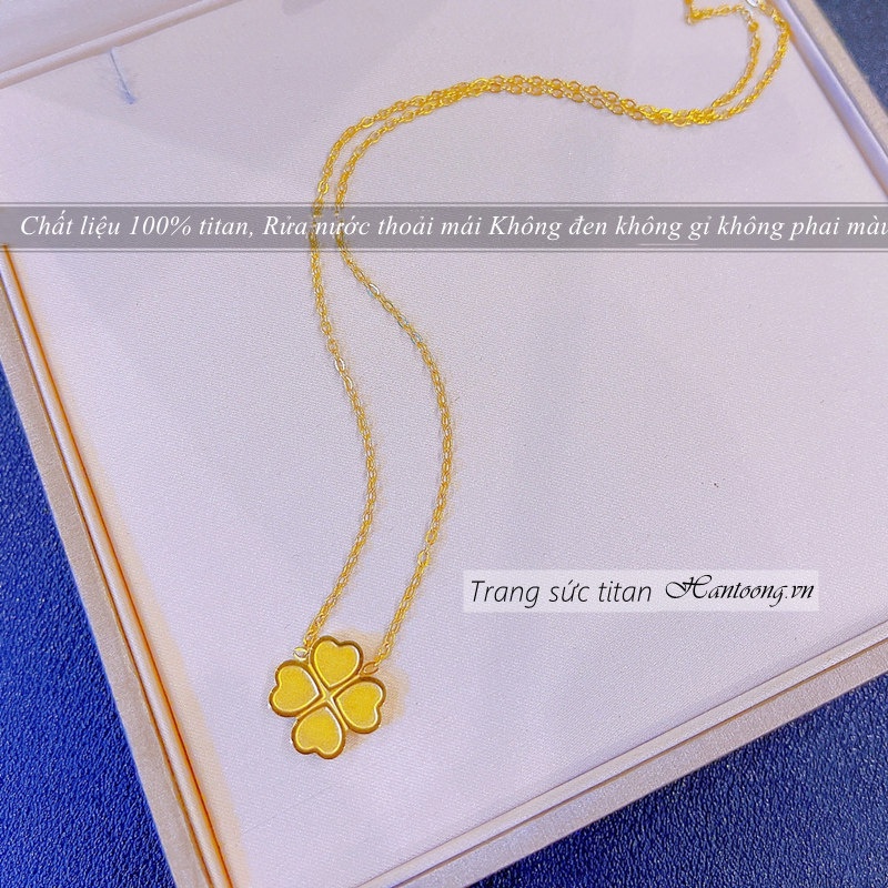 Dây chuyền titan nữ không gỉ mặt cỏ 4 lá may mắn mạ vàng 18k phong cách thời trang thanh lịch mẫu mới 2023