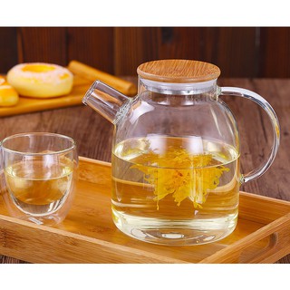 [THỦY TINH TRONG] Ấm Thủy Tinh Chịu Nhiệt Đă Năng, Bình Thủy Tinh Size 1800ml Nắp Gỗ, Thủy Tinh Dầy