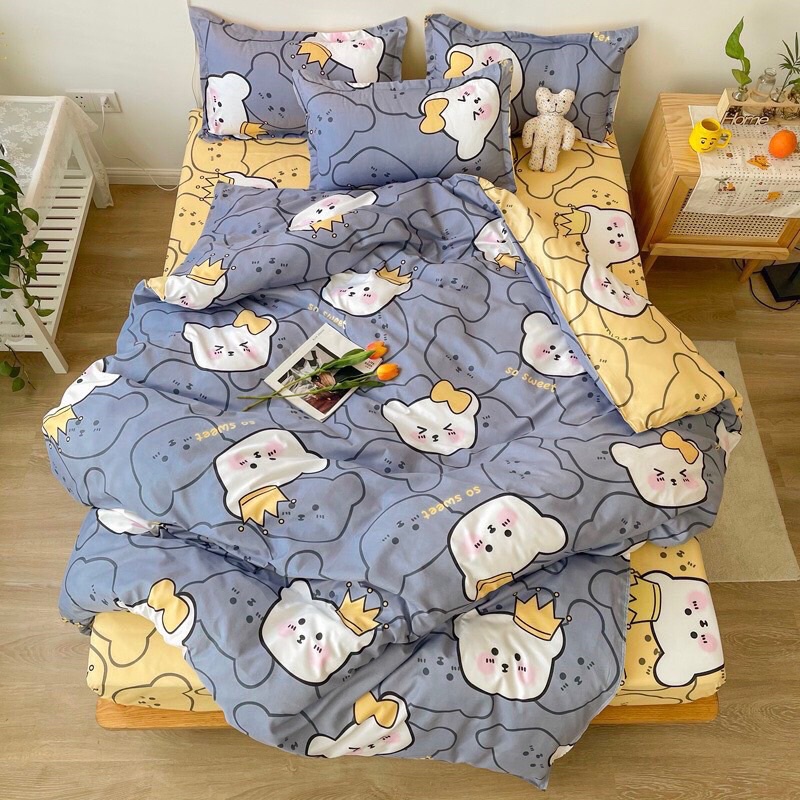 Bộ chăn ga cotton poly Boss Decor chăn ga Hàn Quốc họa tiết dâu tây đỏ đủ size