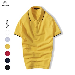 Áo polo nam ADINO màu vàng phối viền vải cotton co giãn dáng công sở slimfit hơi ôm trẻ trung AP74