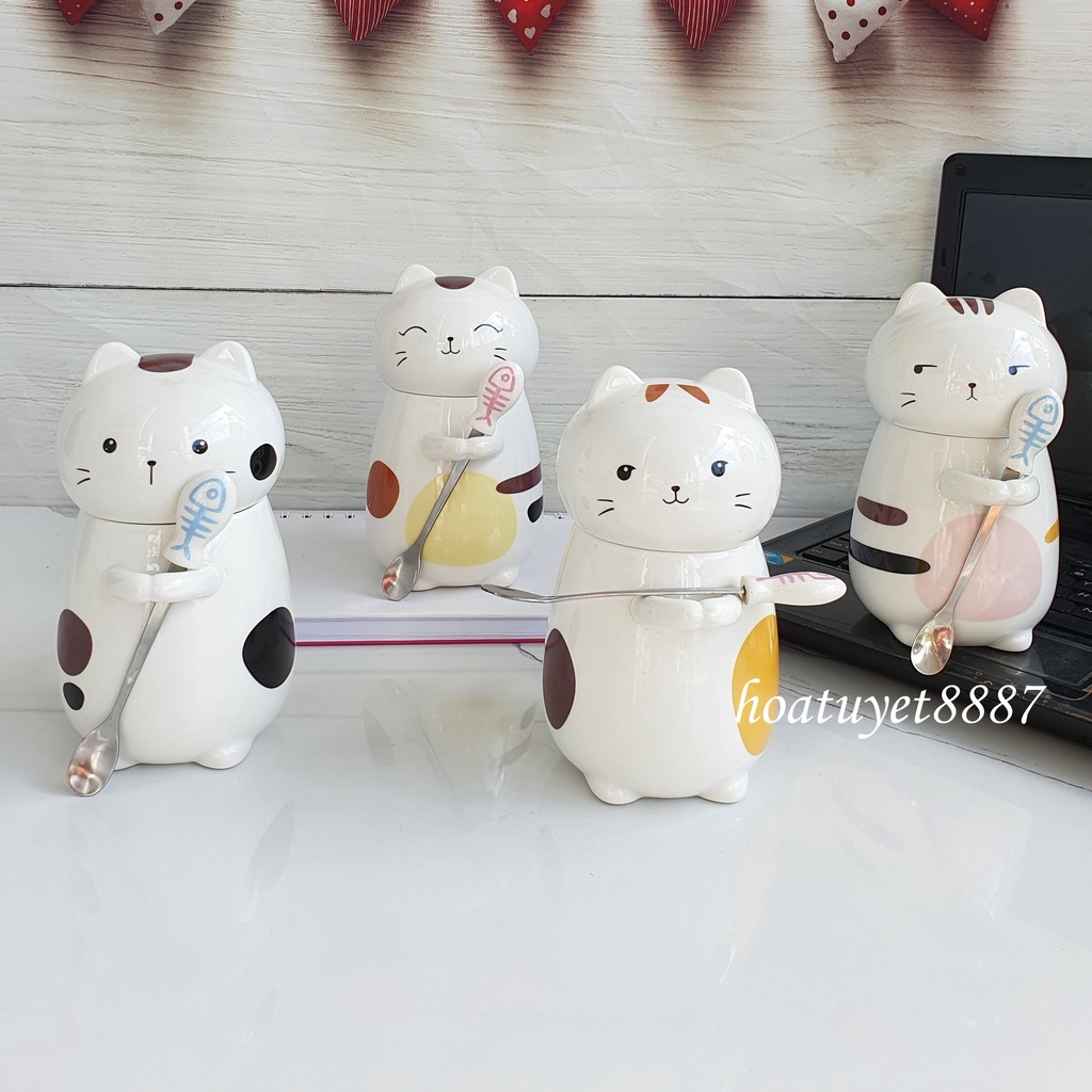 Ly cốc sứ mèo uống trà cà phê có biểu cảm dễ thương