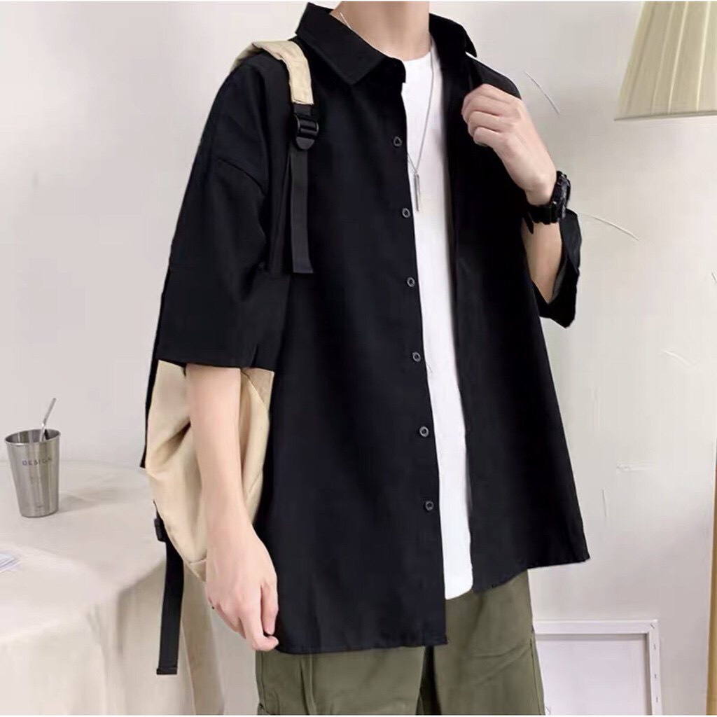 Áo sơ Mi Trắng, Đen Trơn Ulzzang unisex Vati