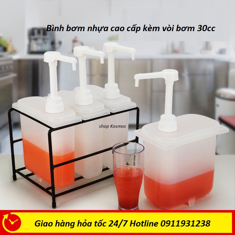 Bình bơm nhựa đựng sữa đặc - đường - siro cao cấp 1L và 2L kèm vòi 30ml