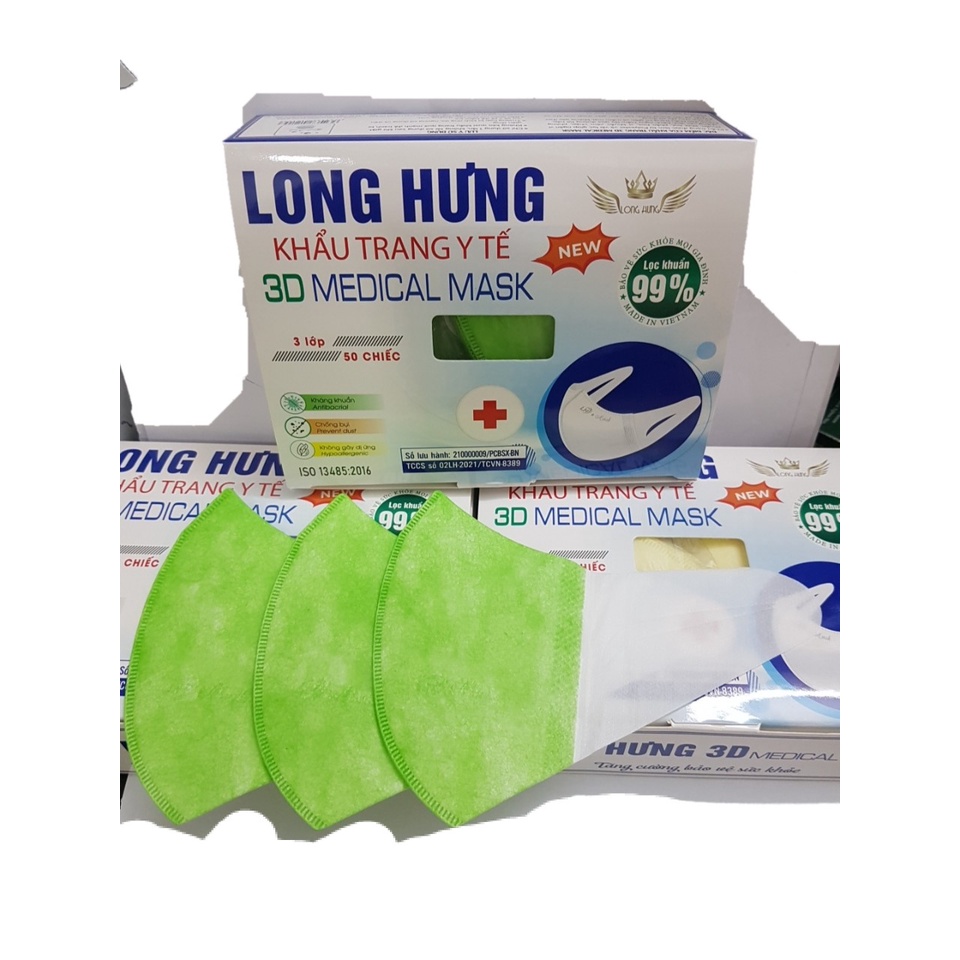 Hộp 50 chiếc khẩu trang 3D mask màu xanh lá