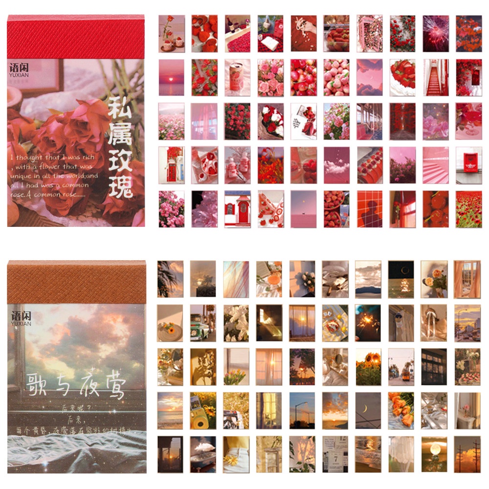 Bộ 50 nhãn dán bằng washi họa tiết phong cảnh thiên nhiên hoa lá cây để tự trang trí sổ nhật ký/ sổ tay thủ công