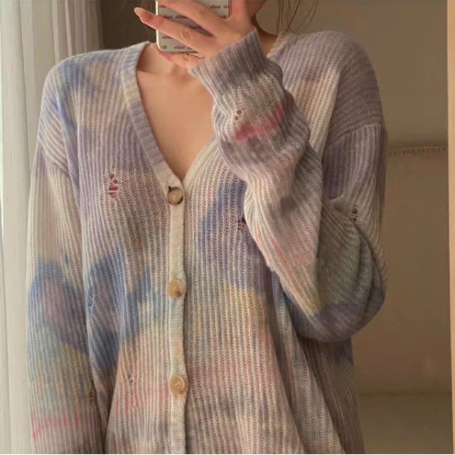 Áo khoác len cardigan màu loang Jennie xuân thu | BigBuy360 - bigbuy360.vn