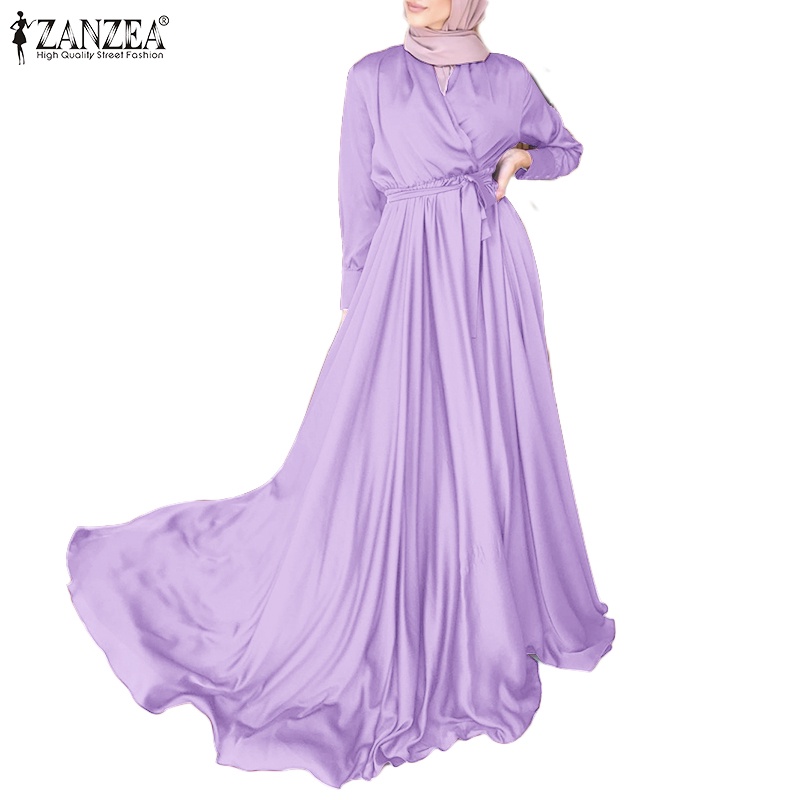 Đầm maxi ZANZEA tay cổ chữ V phối nút cài nữ tính thanh lịch