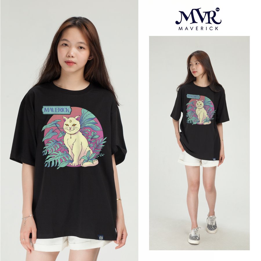 Áo Thun Phông Unisex In Hình Mèo Và Cây Cỏ Dreammy Maverick Full Tag Form Dáng Rộng MVR LL3783