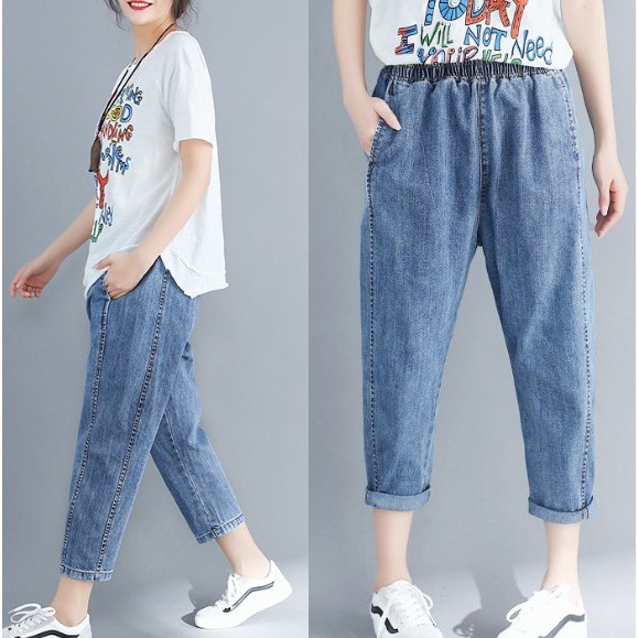 G978 Quần bò big size freesize dáng 9 phân cạp chun thoải mái thiết kế đơn giản thanh lịch