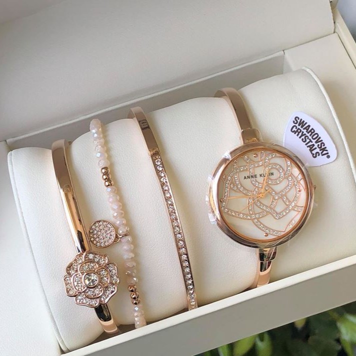 set đồng hồ vòng tay nữ Anne Klein AK/3080RGST đẹp tuyệt vời size 32mm rose gold