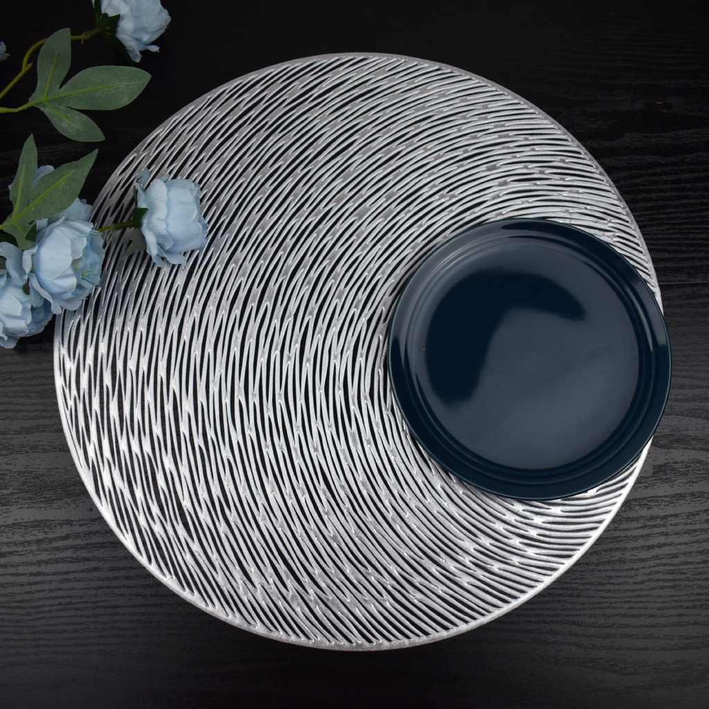Tấm lót bàn ăn placemat nhựa PVC hình tròn hoa hồng, miếng lót bình hoa Adela.T13