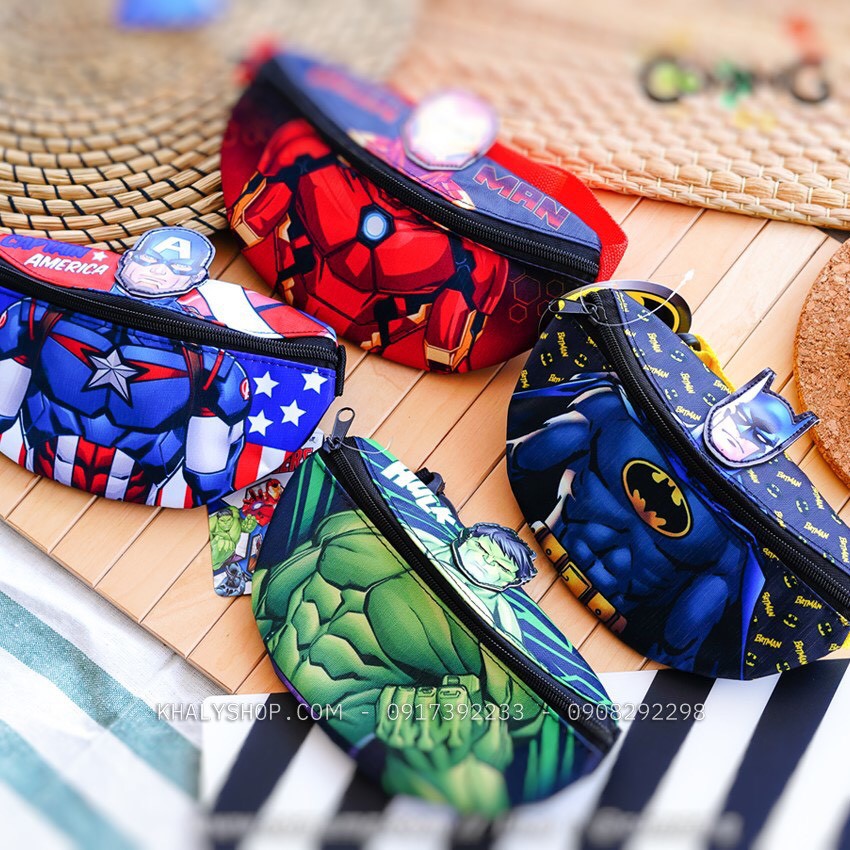 Túi đeo bao tử 1 ngăn hình Ironman , Captain , Batman cho trẻ em bé trai siêu hot -  -