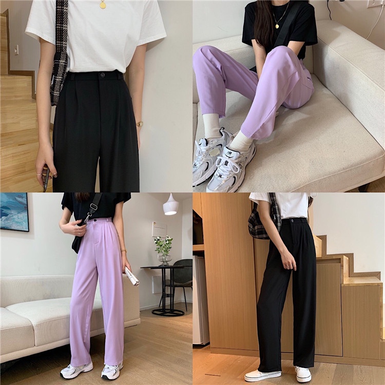 Quần dài ống rộng màu trơn thiết kế mới kiểu dáng đơn giản năng động thời trang