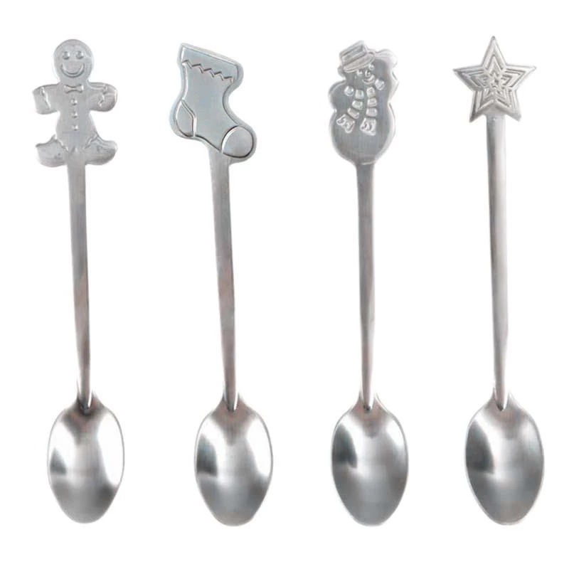 Set 4 muỗng cà phê thép không gỉ thiết kế phong cách Giáng Sinh 2023 sáng tạo tiện lợi