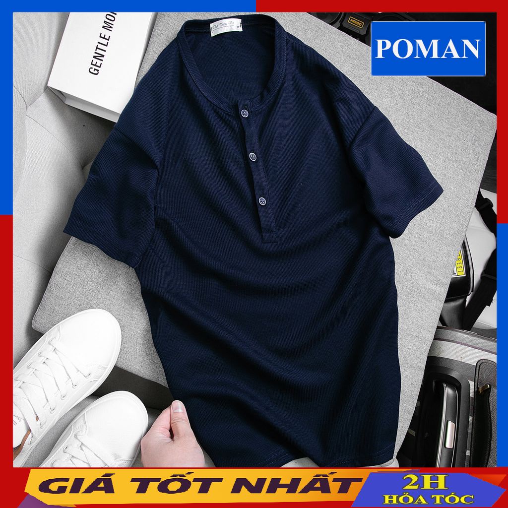 Áo cotton xốp Thái 3 cúc, áo phông nam co dãn 4 chiều form rộng AT02 - POMAN