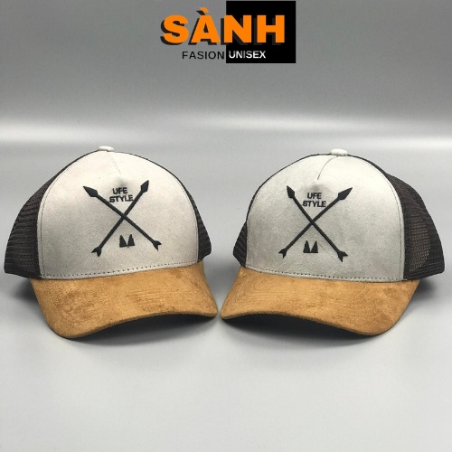 Mũ lưỡi trai thêu hình chữ LIFE STYLE Nón kết chất da lộn vá lưới thời trang cao cấp form unisex nam nữ K34
