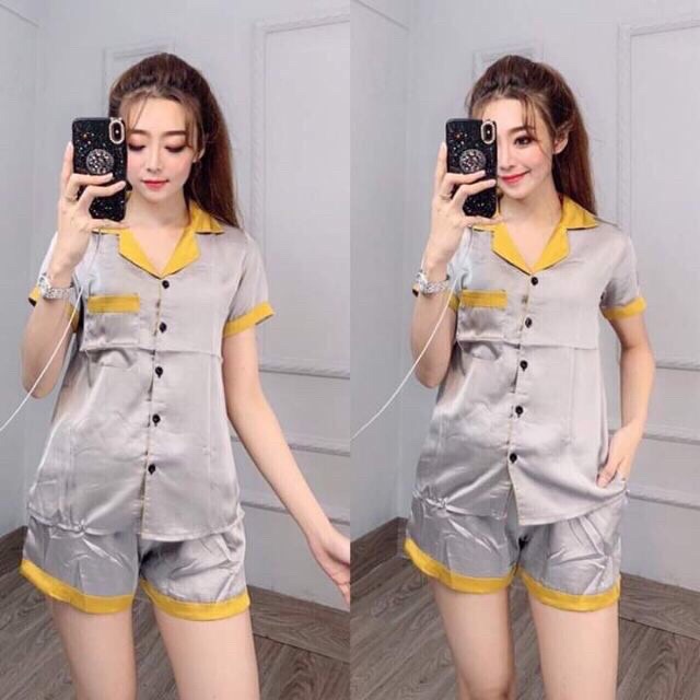 Bộ pijama lụa phi phối cổ