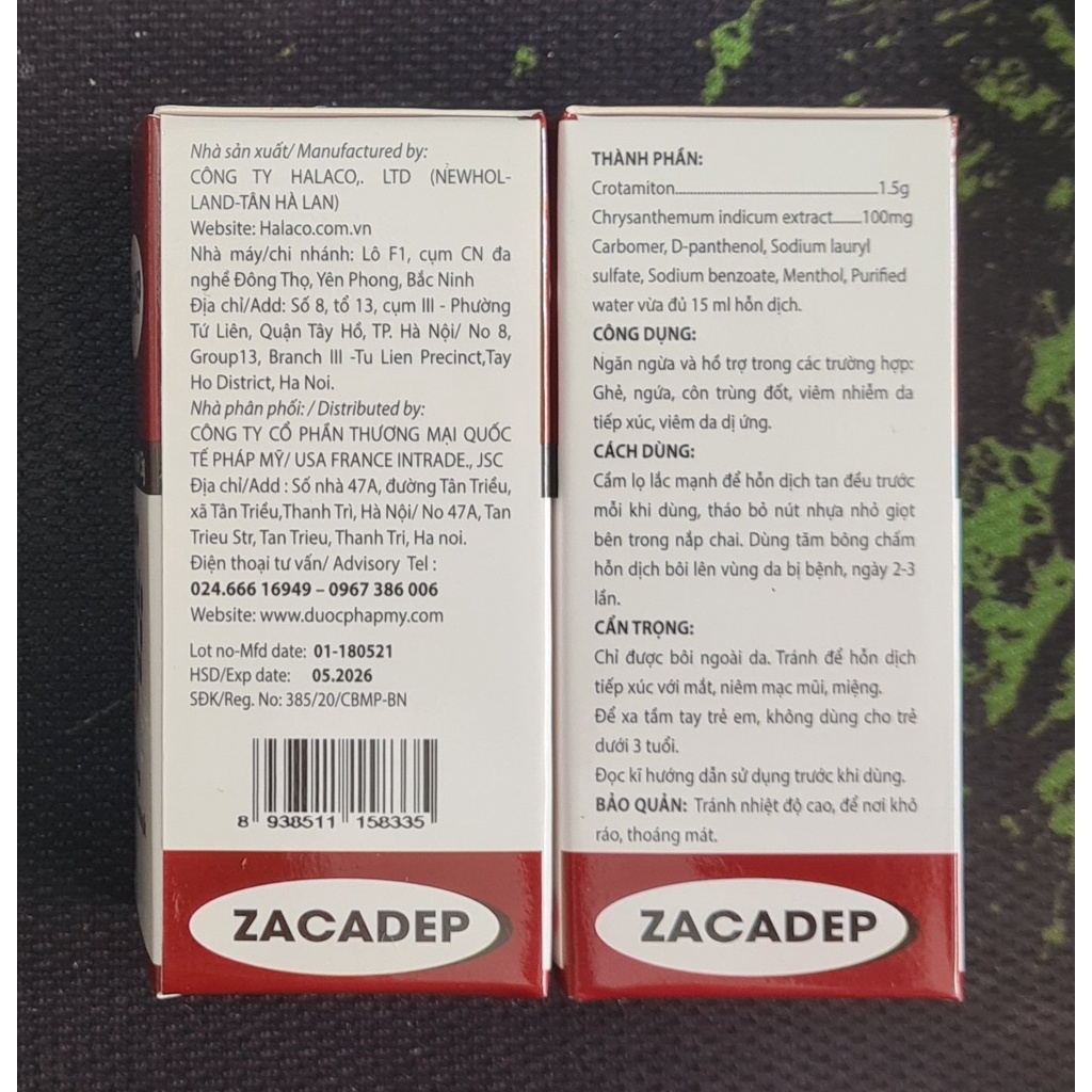 Zacadep 15ml - Dùng cho ghẻ, ngứa, viêm da, côn trùng đốt