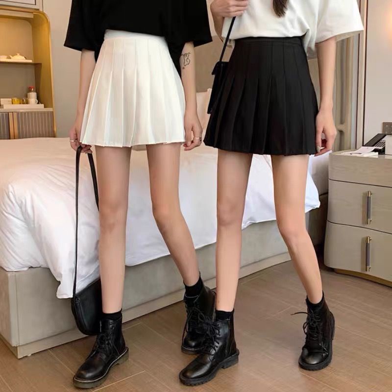 Chân Váy Tennis Xếp Ly Lưng Cao Năng Động Đen và Trắng CV02