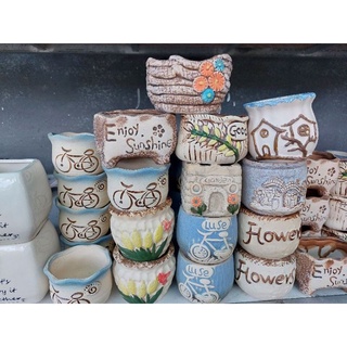 1 Chậu gốm trồng sen đá Vintage size 5-7cm
