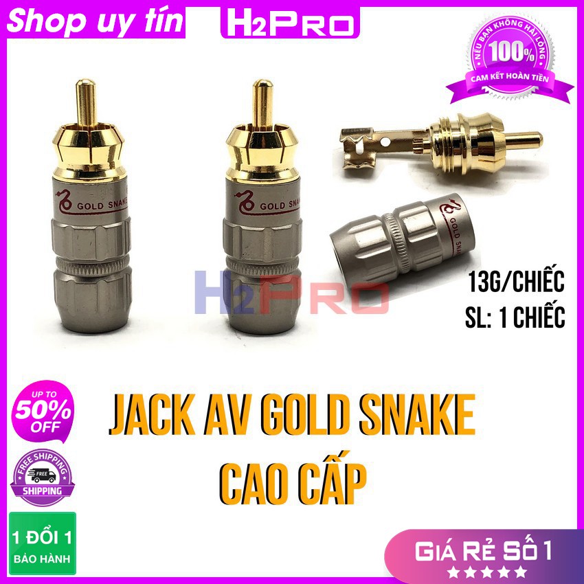 1 Jack AV Hoa Sen Rca Gold Snake, Đầu Jack Hoa Sen Đực Hàn Cao Cấp Đồng Pha, Chống Sôi Nhiễu, Âm Thanh Chuẩn-H2Pro Tech