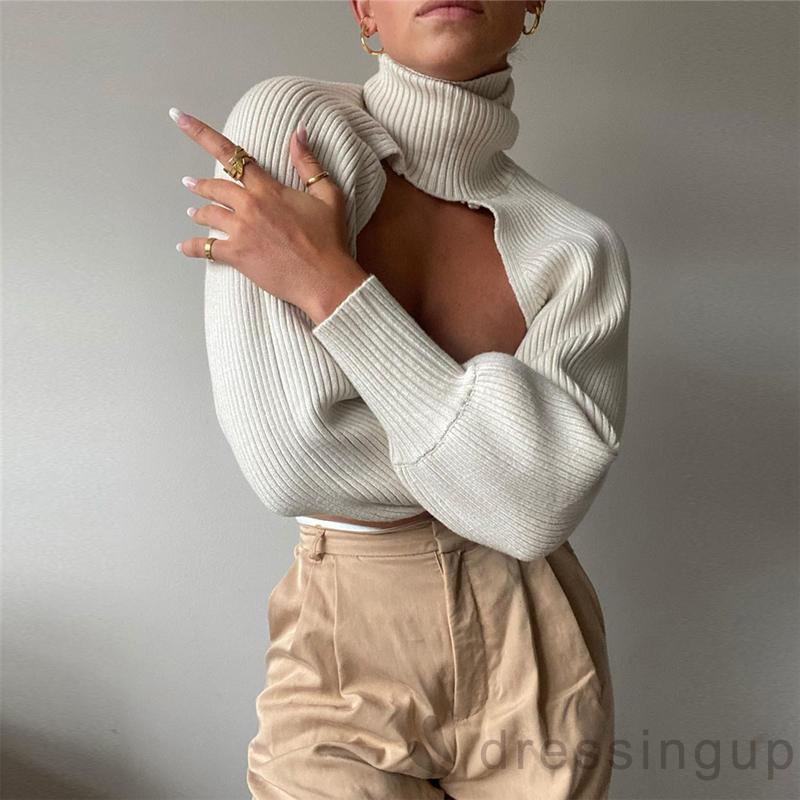 Áo Nữ Tay Dài Phồng Cổ Cao Màu Trơn Thời Trang