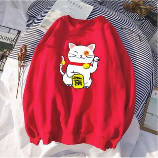 ÁO SWEATER MÈO THẦN TÀI 1 MÀU ĐỎ