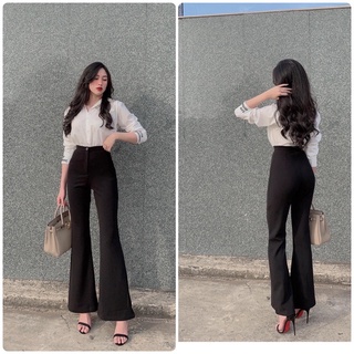 Quần ống loe nữ 1 khuy cạp cao, Quần tây nữ ống loe form chuẩn chất tuyết mưa dày dặn