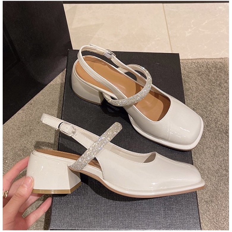 _ Giày cao gót nữ quai ngang đính đá da mềm hottrend 2022